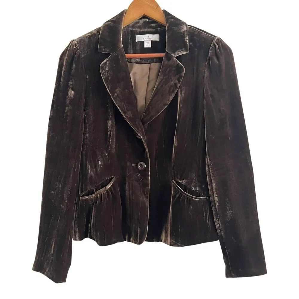Caslon Velvet Brown Blazer 4P Silk Blend Academia Preppy Office Event Evening